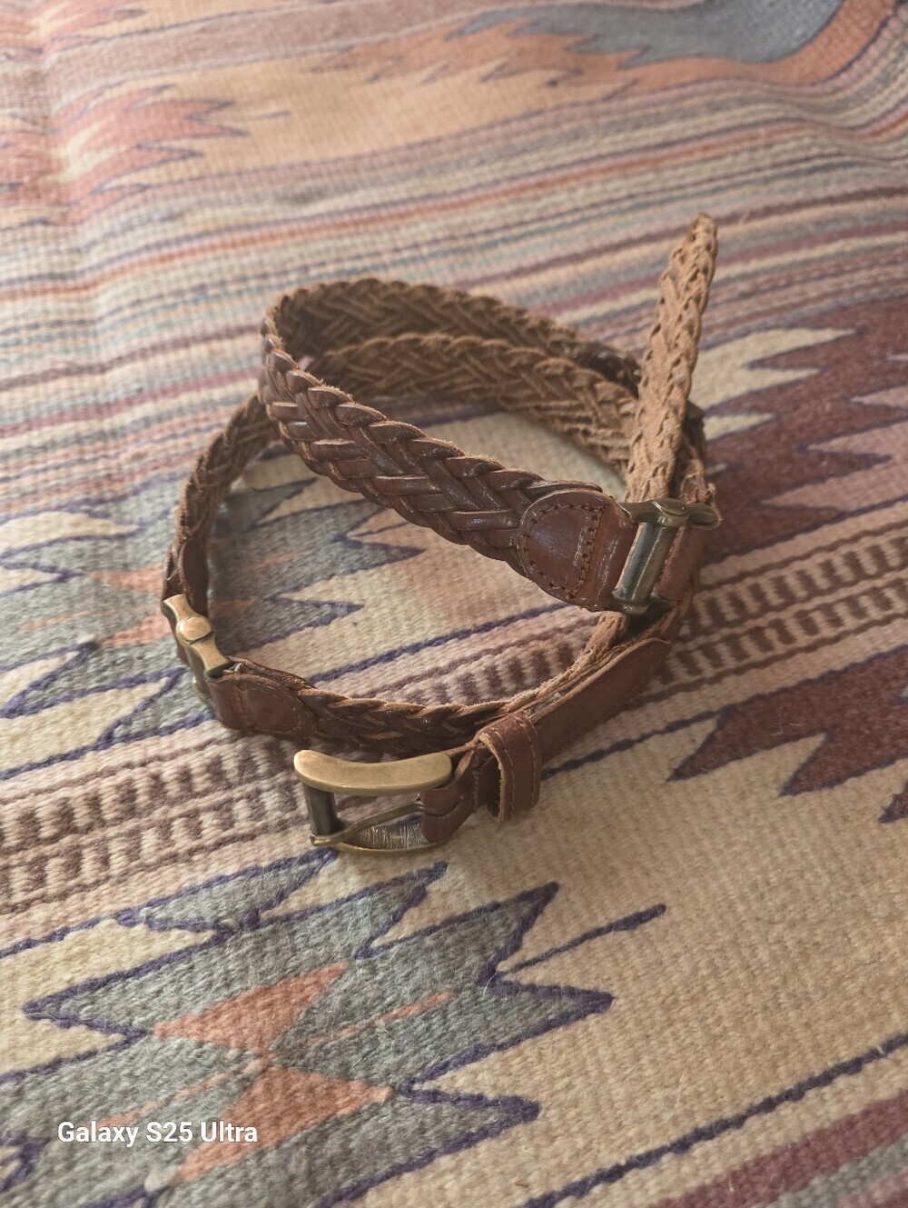 VTG Boho Braided Brown Leather Belt Brass Buckle Unbranded - Picture 4 of 10